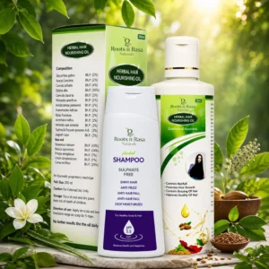 Hair Nourish Ritual – Ayurvedic hair oil and sulphate-free shampoo combo with Bhringraj, Amla and Reetha for hair fall reduction and natural shine by Roots n Rasa